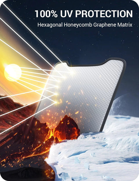 Front view of BASENOR Tesla Model Y sunshade for sunroof, foldable, black, hexagonal honeycomb graphene matrix.