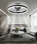 20 Inch Bladeless Ceiling Fan With Lights Remote Control Low Profile Flush Mount Led Light Kit in modern living room