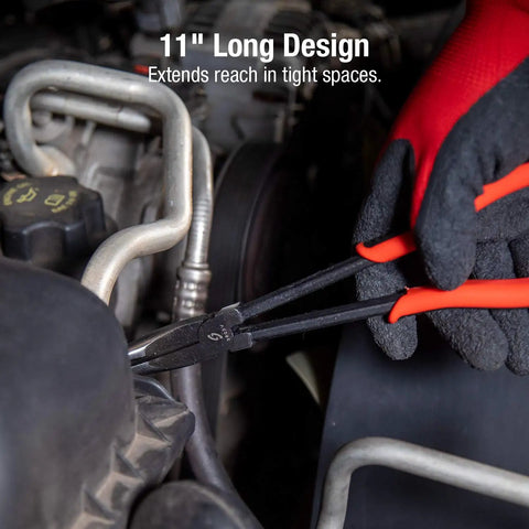 7 Piece Long Reach Pliers Set With Non Slip Comfort Grips And Red Handles For Grabbing In Tight Spots And Reaching Hidden Angles In The Garage Or Home Built Tough With Durable Steel