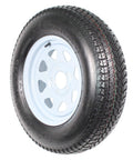 Two Pack Trailer Tire And Rim Set With ST205 75D15 Tire Size And Five Lug White Spoke Wheel, 15x5 Inch Rim, side view