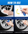 Steps to use Universal Silver Rim Touch Up Paint With Built In Brush For Curb Rash And Wheel Scuff Scrapes on alloy wheels.