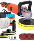 Beast Mode 7 Speed Rotary Polisher For Car Detailing with accessories, including pads and backing plates, 1580W motor, dual handles