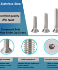 Flat Head Hex Socket Cap Screws M6 Set In 8mm 12mm 16mm 20mm 25mm Lengths 304 Stainless Steel Countersunk Bolts Display