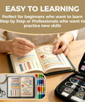 Person using Upgraded Embroidery Stitch Book Kit For Beginners With Full Tools And Clear Tutorial 106 Pattern Library.