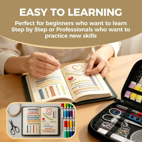 Person using Upgraded Embroidery Stitch Book Kit For Beginners With Full Tools And Clear Tutorial 106 Pattern Library.