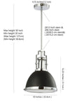 Industrial Iron Dome Pendant Light 10 Inch Black Chrome Finish Adjustable Hanging Fixture For Kitchen Island Or Entryway Modern Black Metal Shade LED Bulb Included