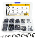 Rugged Manganese Steel E Clip Retaining Ring Kit 240 Piece Set Covers M1.5 Through M10 Circlips With Washers in case