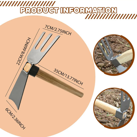 Two In One Garden Hoe And Digging Fork With Wooden Handle For Weeding Digging And Soil Loosening Carbon Steel Blade dimensions