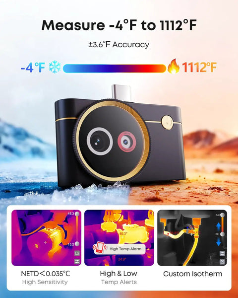 Dual Lens Android Thermal Camera With IR Eraser, 512x384 Sensor, 0.035 C Sensitivity, 15x Digital Zoom, -4 F To 1112 F Range