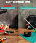 Comparison of torches: Unbraced torch on left, Heavy Duty Acetylene Jewelry Torch Stand With Magnetic Base on right, upright and stable.