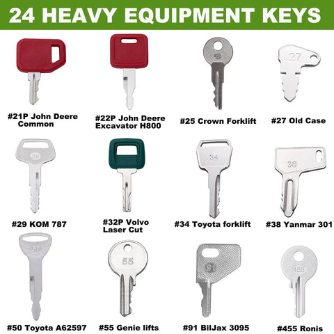24 Key Heavy Equipment Master Set Universal Ignition Key Kit That Works With Most Heavy Machinery Rigs for Construction Jobs