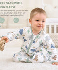 Cozy Cotton Baby Sleep Sack 6 To 12 Months 0.5 Tog Long Sleeve Wearable Blanket With Mittens and Dinosaur Print