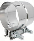 Heavy Duty 3 Inch Exhaust Clamp in 304 Stainless Steel Lap Joint Band with bolts for 3 Inch OD to 3 Inch ID pipe repairs.