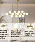 Black Gold Sputnik Chandelier 6 Light Modern Ceiling Flush Mount Pendant Lighting With Adjustable Height in a living room
