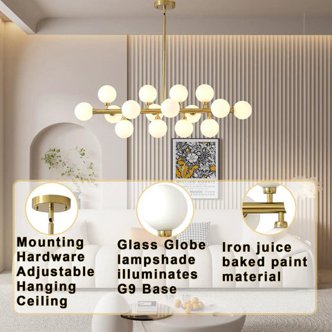 Black Gold Sputnik Chandelier 6 Light Modern Ceiling Flush Mount Pendant Lighting With Adjustable Height in a living room