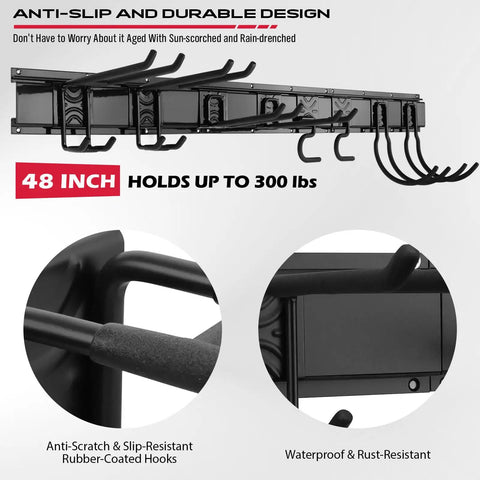 Heavy Duty Garage Wall Organizer With Adjustable Hooks Wall Mount Tool Rack For Garden Gear Holds Up To Three Hundred Pounds No Sweat Install Kit Features Three Rugged Panels Eight Flex Hooks And Mounting Straps