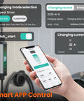 Hella Fast Level 2 EV Charger For Home Garage Includes 40 Amp Portable J1772 Charging Station With Nema 14-50 Plug Delivers 9.6 KW Beast Mode Power Supply For Electric Cars No Fuss Setup displaying smart app control features