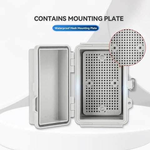 Tough As Nails Weather Resistant Gray Enclosure For Din Rail And Relay Mounting With Smooth Abs Shell Keeping Your Switches And Power Blocks Secure While Giving Ample Room For Quick Hookups On Any Job Site Or Garage Bench Project with waterproof mesh mounting plate.