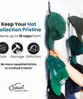 Person adjusts Over The Door Cap Rack Organizer 2 Pack Holds Up To 16 Hats, Easy Tool-Free Install with caps displayed