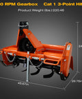 3 Point Rotary Tiller Attachment For Cat 1 Tractors 37 Inch Working Width 4.7 Inch Max Depth 540 RPM Gearbox PTO Driven