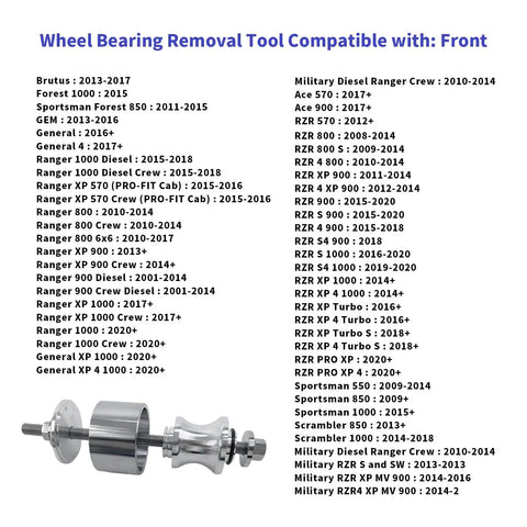 Wheel Bearing Removal And Reinstall Tool For Polaris Ranger RZR Ranger General Sportsman Fits 40 And 44 Mm Bearings
