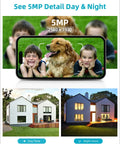 5MP daytime and nighttime images captured by Solar Powered Wireless Outdoor Security Camera With Spotlight, Clear Night Vision, Pan Tilt 360 Degrees, Two Way Audio, Human Detection, 2.4Ghz WiFi Compatible, No Wiring Needed And Battery Keeps It Charged