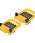 6 Inch Adjustable Feather Board And Tough As Nails ABS Push Block For Table Saw Router Table Band Saw Miter Slot Kickback Guard Locked In Woodworking Shop Staple, two yellow featherboards with grip knobs.