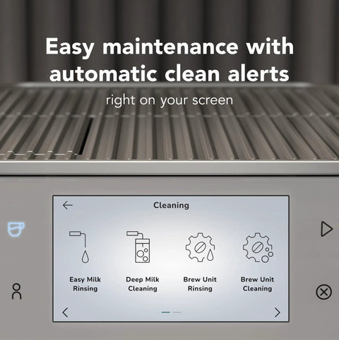 Sleek And Straight Up Fully Automatic Espresso Machine With Removable Bean Hopper One Touch Frothing System Forty Plus Barista Grade Cups Smooth Stainless Steel Housing For Daily Use cleaning control screen.