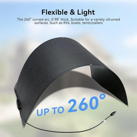 800W Flexible Solar Panel Kit For RV And Off Grid Power 2x400W Monocrystalline Panels With ETFE Surface Semi Flexible Bendable To 30 Degrees Compatible With 12V 24V Batteries For RV Boat Van Camping Ready To Roll curved panel demonstration