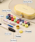 Grab And Go Travel Sewing Kit With Round Case Emergency Repair Gear With Needles Thread Scissors Thimble in yellow open case