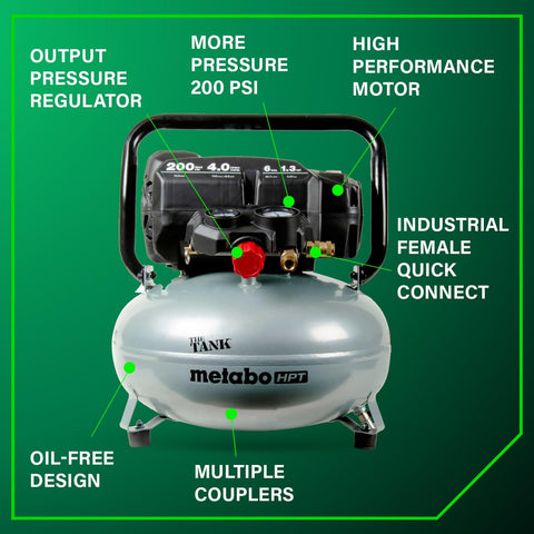 The Tank Portable Pancake Air Compressor 200 PSI 6 Gallon Tank Built For Framing Siding Finish Brad Or Roofing Nailer Tasks