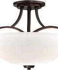 Overland Park 3-Light Semi-Flush Ceiling Fixture In Vintage Bronze, Dimmable, Steel Frame with Etched White Glass