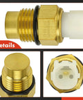 A-Premium 1-pin engine coolant temperature sensor with brass threaded body and white plug (front/side/close-up views).