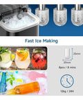 No Fuss Portable Countertop Ice Maker With Sturdy Carry Handle And Easy Self Cleaning Cycle Fast Freeze Compact Ice Machine producing ice cubes in minutes.