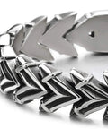 Close-up of Mens Stainless Steel Vintage V Shape Arrowhead Link Bracelet With Box Spring Clasp Biker Style Polished And Blackened