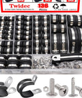 136 Piece Cable Clamps Kit in 304 Stainless Steel With Rubber Cushioned Grip, includes screws, organized in box