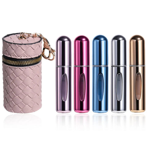 Super Portable Mini Refillable Perfume Atomizer Bottles Set - 5 Pack Of Travel Size 5ml Spray Options With Handy Bag For On-The-Go Freshness