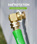 90 Degree Hose Elbow With 360 Degree Swivel, Three Quarter Inch GHT Garden Hose Connector And Adapter, Solid Brass Water Fittings For RV Outdoor Faucet Spigot, No-Fuss Easy Install, Durable All Brass 2 Pack shown attached to wall