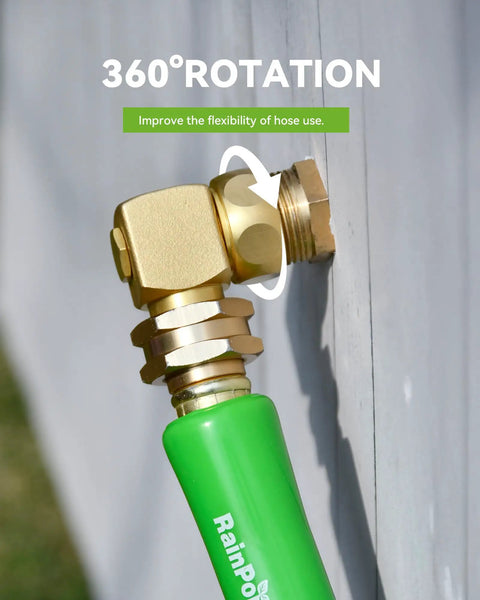 90 Degree Hose Elbow With 360 Degree Swivel 3/4 Inch GHT Garden Hose Connector And Adapter Solid Brass Water Hose Fittings For RV Outdoor Faucet Spigot No Fuss Install Easy Hookup 1 Pack 360° rotation on hose attached to faucet