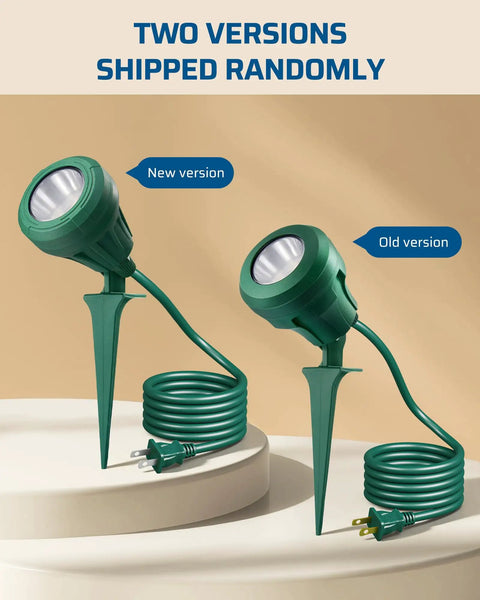 Two versions of Outdoor LED Spotlight Yard Ready With Three Color Lenses Red Yellow Green, 500LM Waterproof, on display.