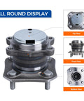 Front, top, and bottom view of 2 Pack Wheel Hub And Bearing Assembly 512384 For Nissan Sentra 2007 2012 2.0L L4 Rear With 4 Wheel ABS