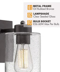 Close-up of 2 Pack Oil Rubbed Bronze Wall Lights With Clear Seeded Glass Mid Century Modern Vibe showing bulb socket and shade