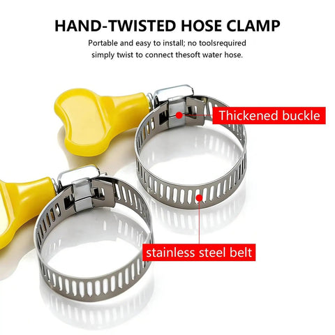 Close-up of 6Pcs Adjustable Hose Clamps Set Stainless Steel Worm Gear Clamps 10 38mm With Yellow Thumb Screw