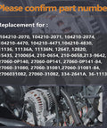 Close-up of 3.5L Alternator For Avalon Camry RAV4 RX350 Fits Toyota And Lexus Direct Fit Easy Install Upgrade Your Ride OE Numbers 104210 2070 2071 2074 4470 4471 4830 111 installed in engine.
