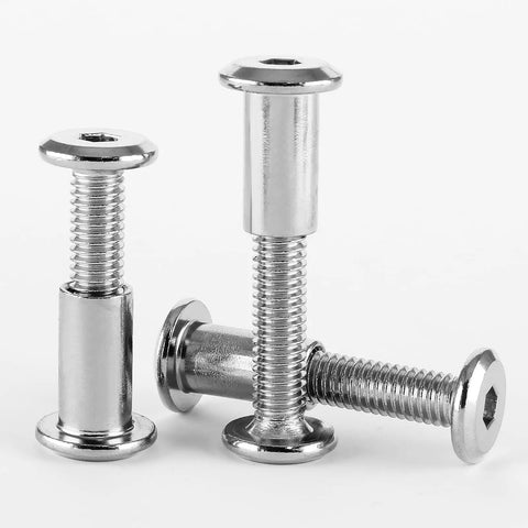 Complete Set Of Heavy Duty M6x25mm Hex Socket Cap Bolts With Allen Wrench And Barrel Nuts Zinc Steel Furniture Hardware Hella Tough For Cribs And Cabinets No Sweat Assembly Guaranteed, showing a close-up of bolts.