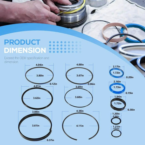 Universal Fit 4.0 Inch Bore By 1.75 Inch Rod Hydraulic Log Splitter Cylinder Rebuild Seal Kit 11 Piece diagram