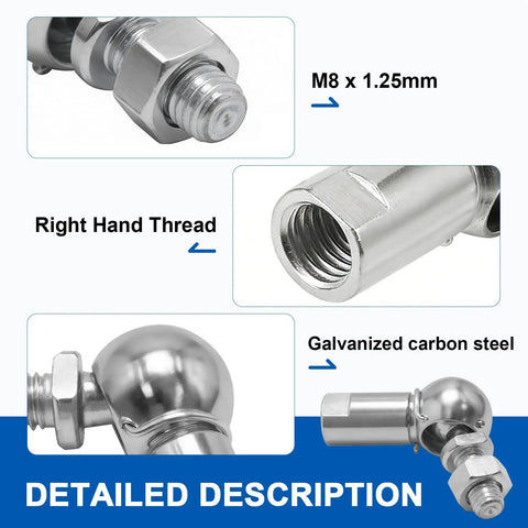 4 Pack M8 Right Thread Ball Head Joint Rod End Bearing Set, Universal Self Lubricating Ball Socket Joints for Cars, Hinges, Cabinets, 360 Degree Rotation, Durable Carbon Steel With Zinc Finish, M8 x 1.25mm right-hand thread
