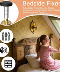 Adjustable Furniture Feet Set 12 Pack Self Adhesive Bed Frame Stabilizers displayed with a young girl on a bed in a cozy room