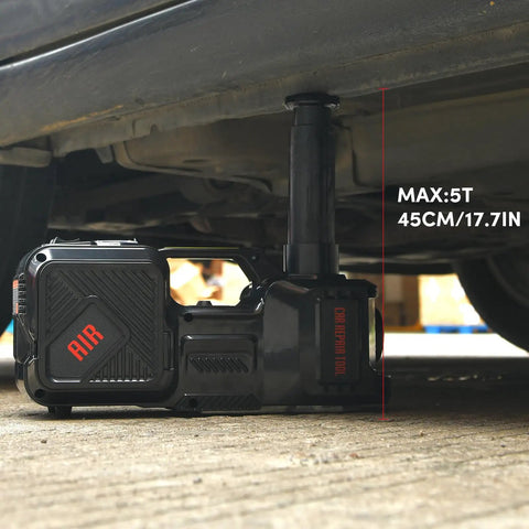 5 Ton Electric Floor Jack Kit With Inflator Pump And LED Light, lifting SUV MPV Sedan from 6 to 17.7 inches, under a car
