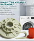 Washer Basket Driven Hub Kit With 52719 Bushing For Heavy Duty Top Load Machines next to a washing machine in a utility room.